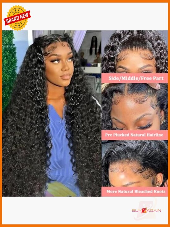 28 inch Deep Wave Lace Front Wig Human Hair 13X6 HD Transparent Lace 200% main image 6